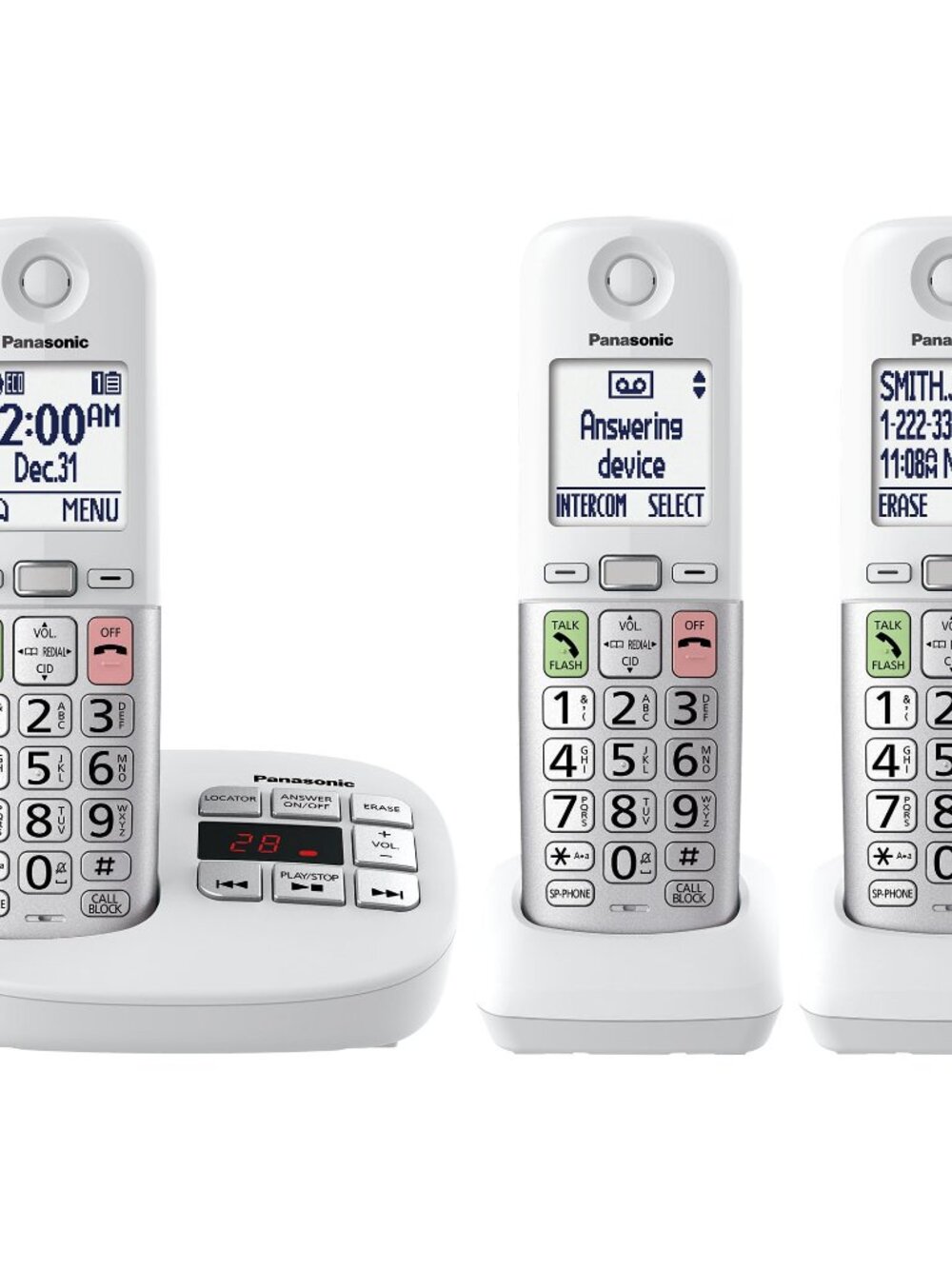 Panasonic 3 Handsests Cordless Phone KX-TGU433W Call Block, Talking Caller ID